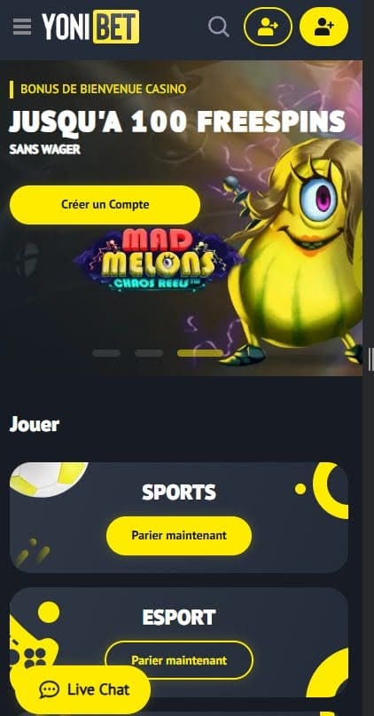 Yonibet Casino jeux mobile